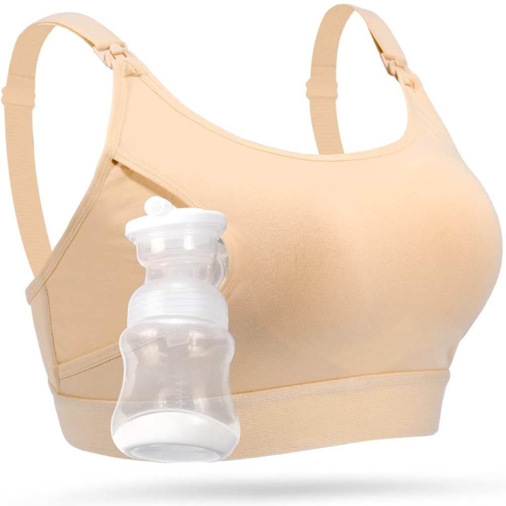 *Gently used* Hands Free Pumping and Nursing Bra in One. Beige. Size M.